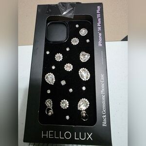 Black Gemstone iPhone 14 Plus Case with Sparkling Crystal Accents